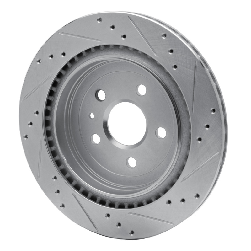 Cadillac CTS Brake Rotor (1) - Rear Left - R1 Concepts - Drilled & Slotted - Silver - `08-`14